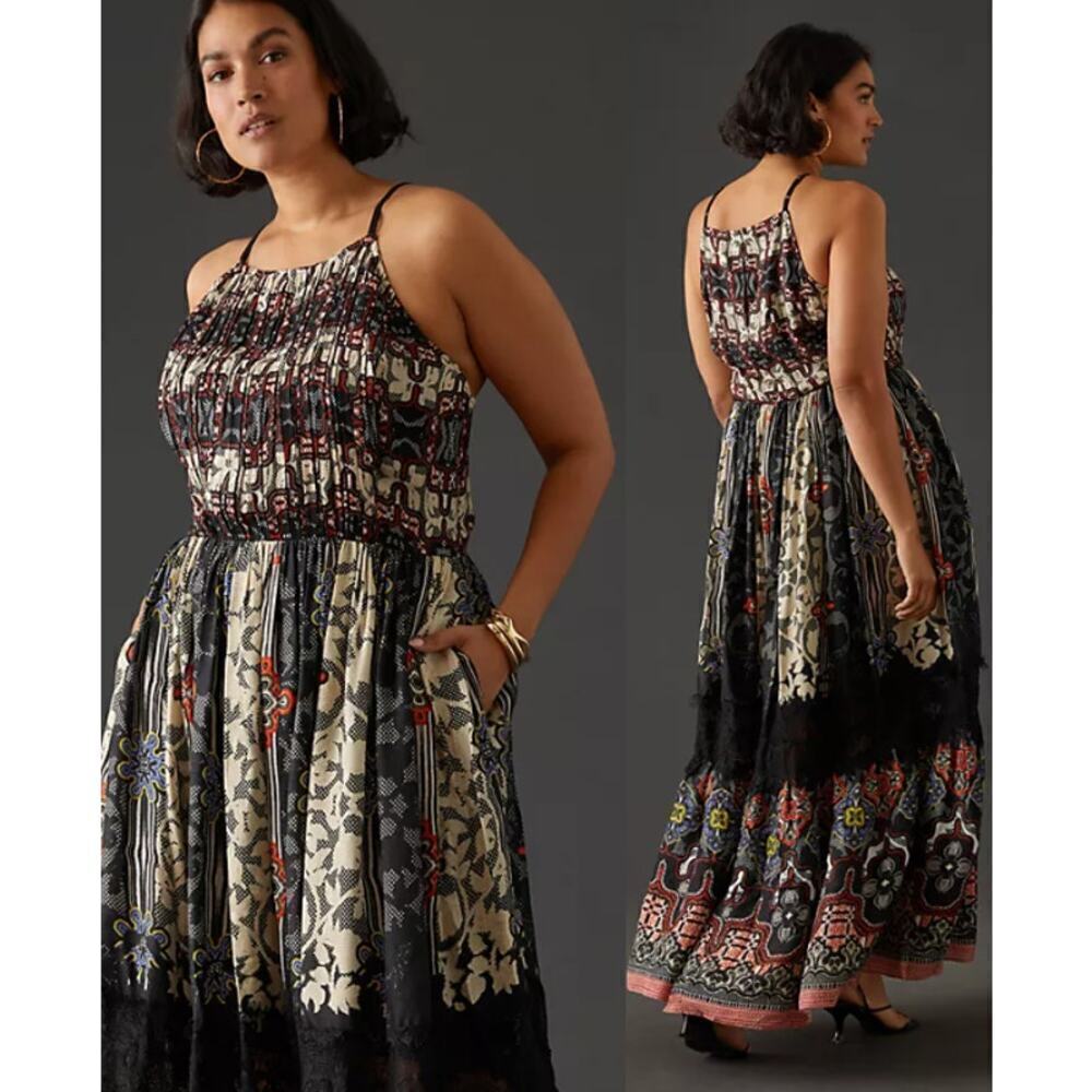NEW ANTHROPOLOGIE BHANUNI BY JYOTI SLEEVELESS BLACK FLORAL MAXI DRESS SIZE 8